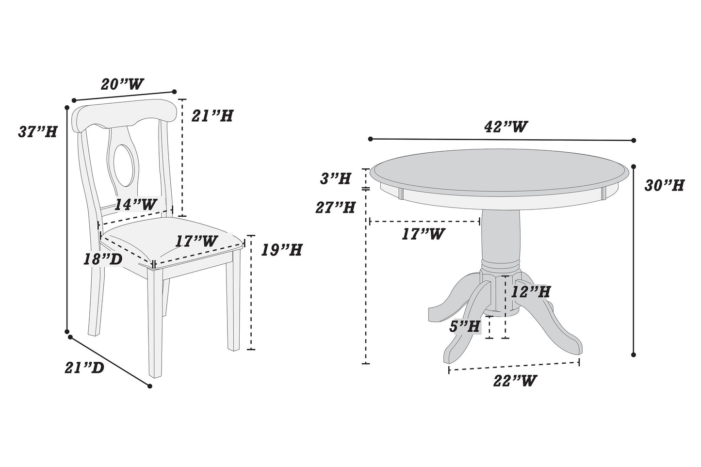 5-Piece Round Dining Set