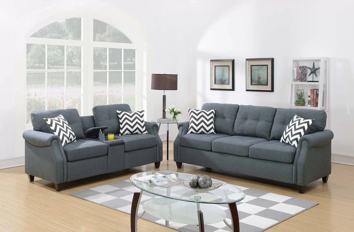 2-Piece Sofa & Loveseat Set with USB Console