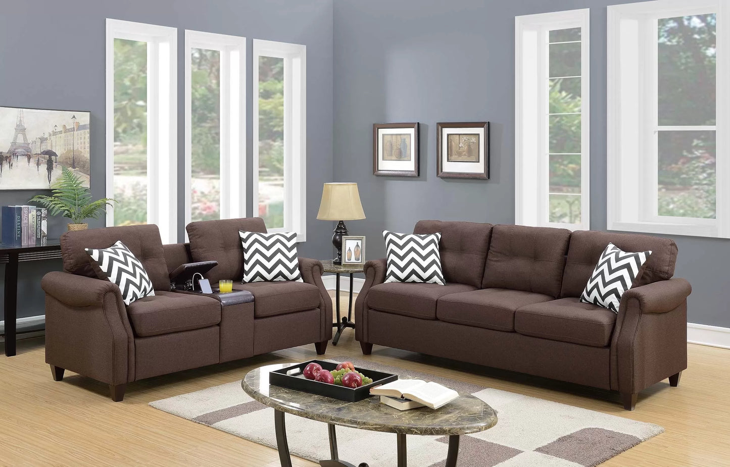 2-Piece Sofa & Loveseat Set with USB Console