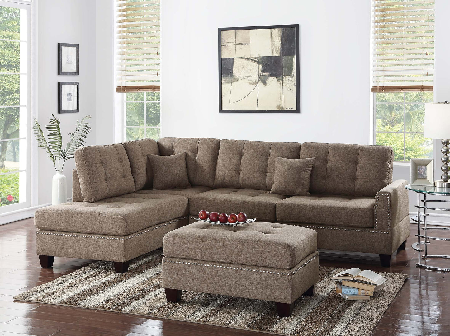 3pc Reversible Sectional Sofa Set W/ Ottoman