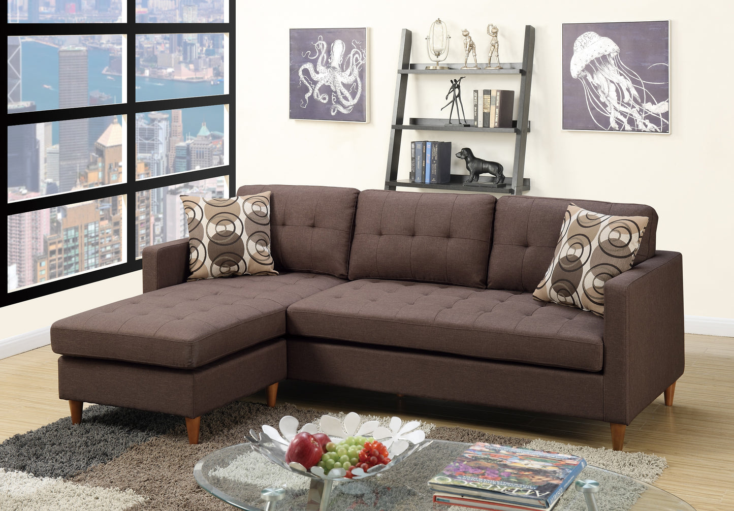 Reversible Sectional Set W/ 2 Accent Pillows