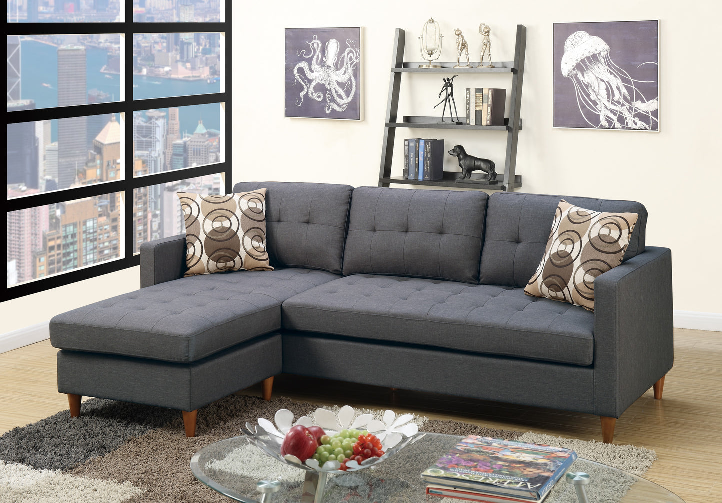 Reversible Sectional Set W/ 2 Accent Pillows