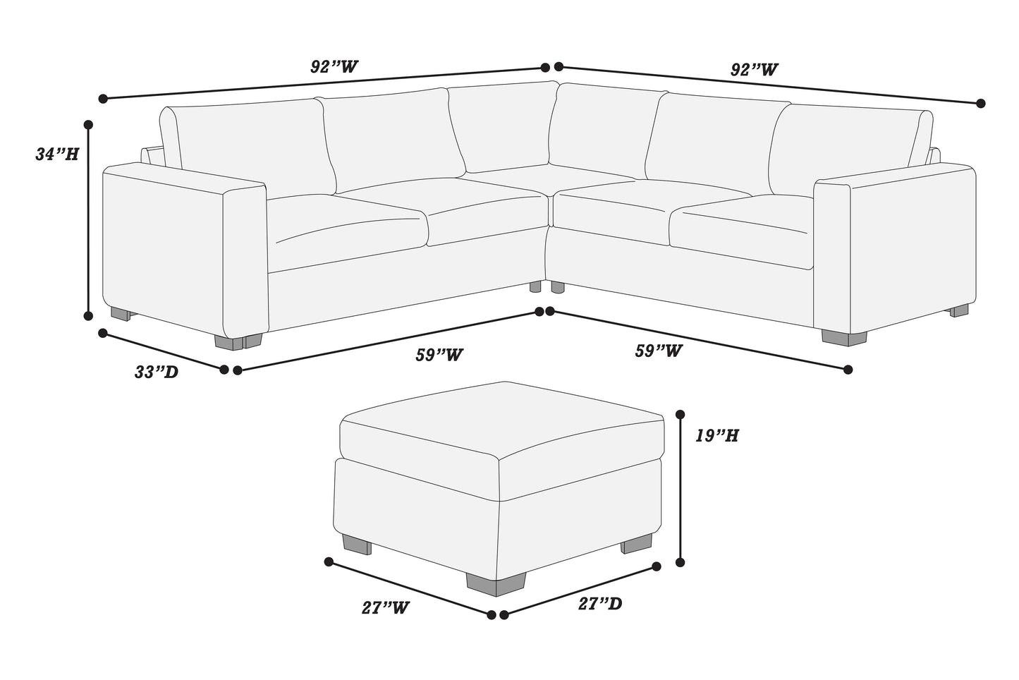 4-Piece Sectional Set W/ Ottoman