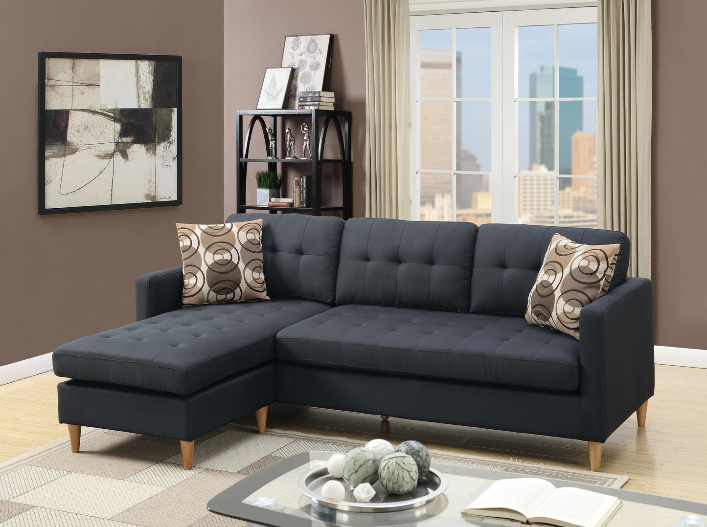 Reversible Sectional Set W/ 2 Accent Pillows